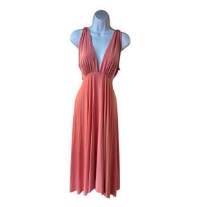 Georgiou Studio Coral Pink Plunge V-Neck Midi Dress Sleeveless No Size Tag